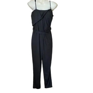 Mustard Seed Womens Sz M Jumpsuit Black Strap Sleeve Belted Stretch Goth Grunge
